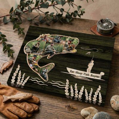 Personalized Bass Fishing Photo Collage Canvas – Father's Day Gift for Fisherman - Bass Fishing Wall Art - Fishing Lover Gifts for Dad Husband