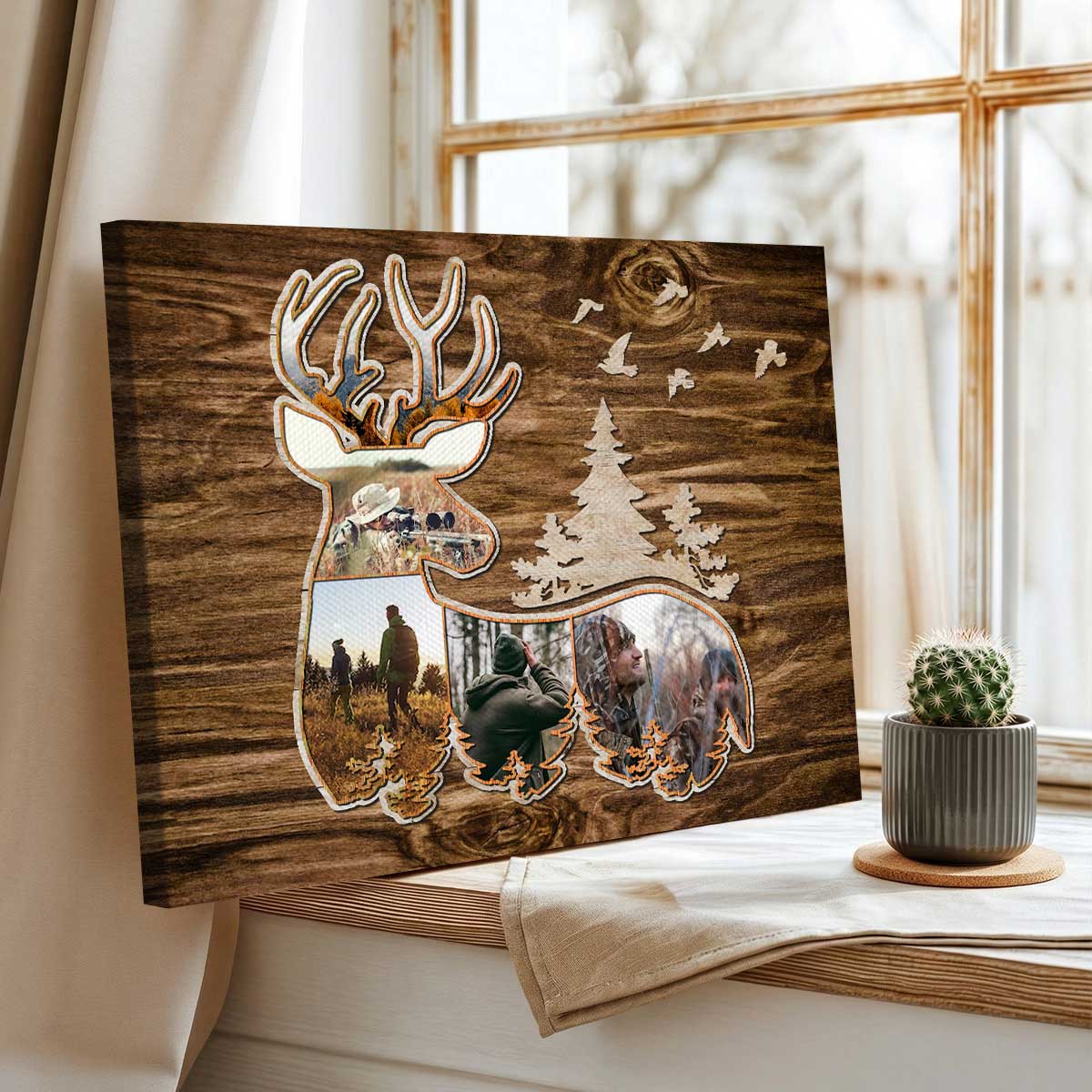 Personalized Deer Hunting Picture Collage Canvas, Custom Picture Gift for Deer Hunter, Father's Day Hunting Gift for Husband or Boyfriend
