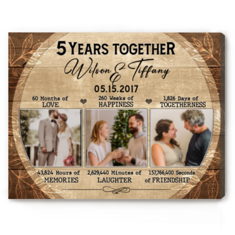 5th Anniversary Gifts Custom Photo Canvas Personalised 5th Wedding Anniversary Gift 5 Years Married Gift Wife Husband Present