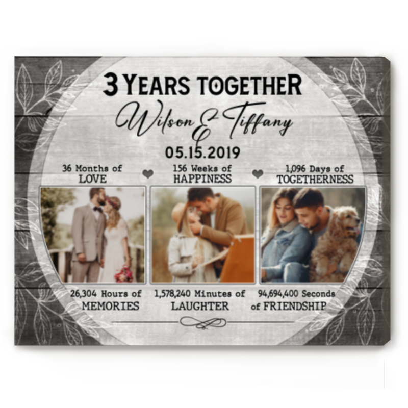 3rd Anniversary Gifts Custom Photo Canvas, Personalised 3rd Wedding Anniversary Gifts, 3 Years Married Gift Wife Husband Present