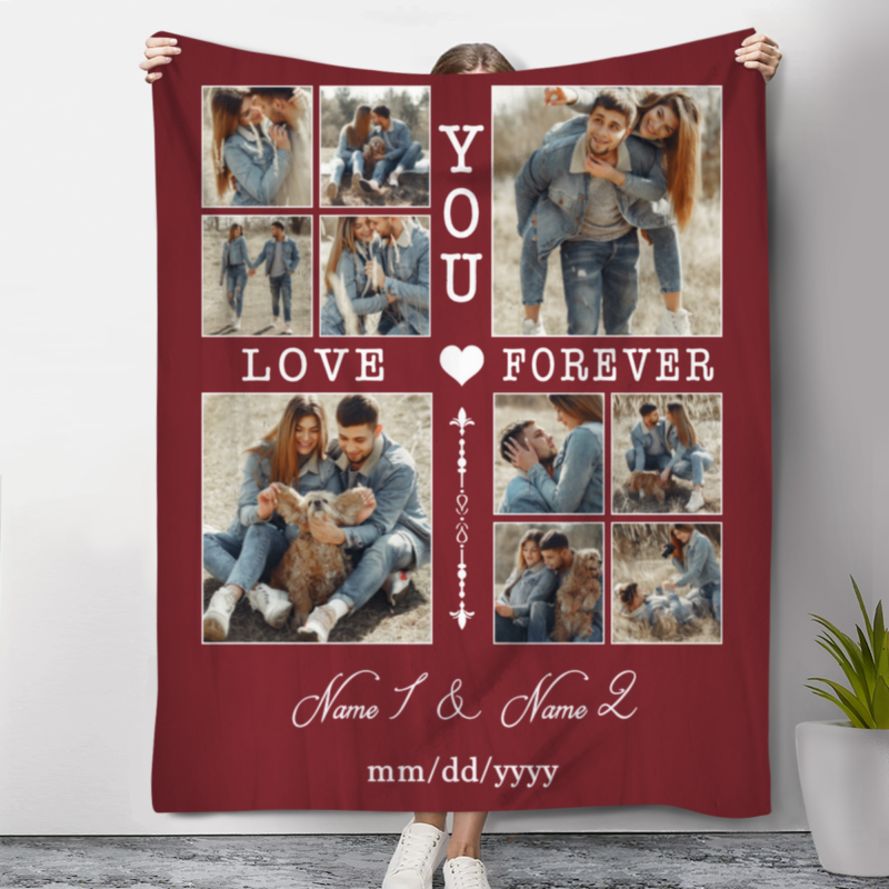 Personalized Couple Blanket With Photo, Custom Photo Blanket For Her, Picture Collage Gift For Couple, Anniversary Valentine's Day Gifts For Her