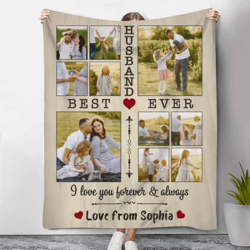 Personalized Husband Blanket With Pictures, Fathers Day Gifts For Husband From Wife, Best Husband Ever Photo Collage Blanket