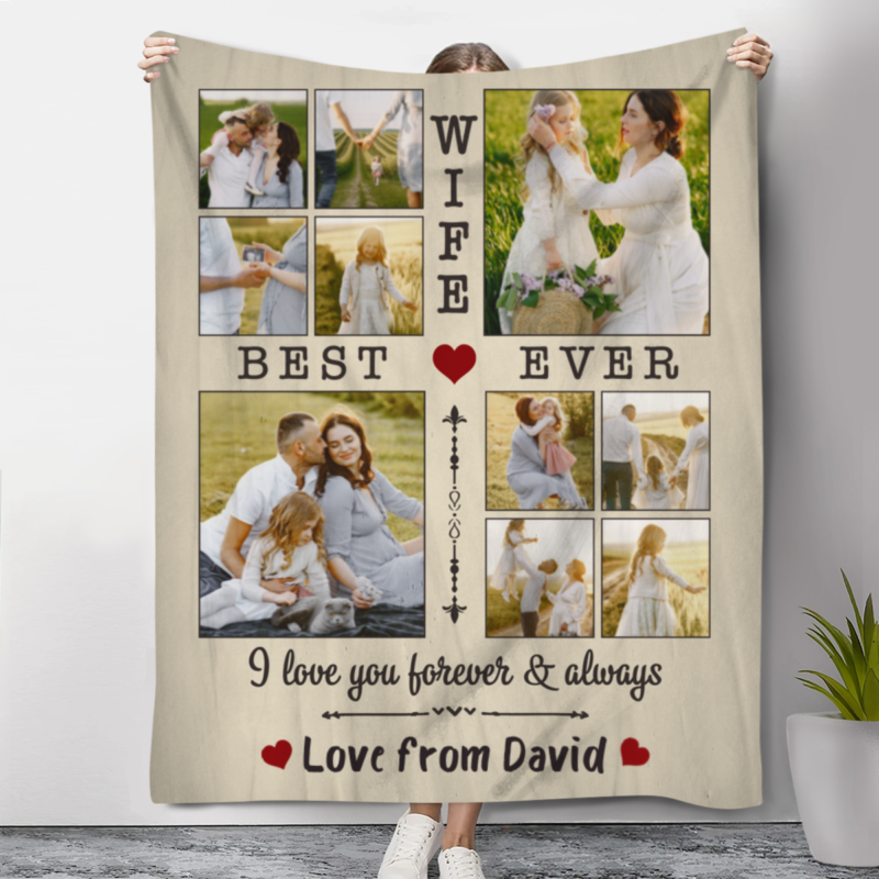 Personalized Wife Blanket From Husband, Mothers Day Gifts For Wife, Best Wife Ever Photo Collage Blanket