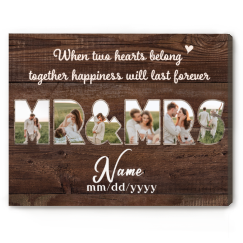 Personalized Mr And Mrs Photo Collage Canvas, Gifts For Engaged Couple, Custom Wedding Gifts