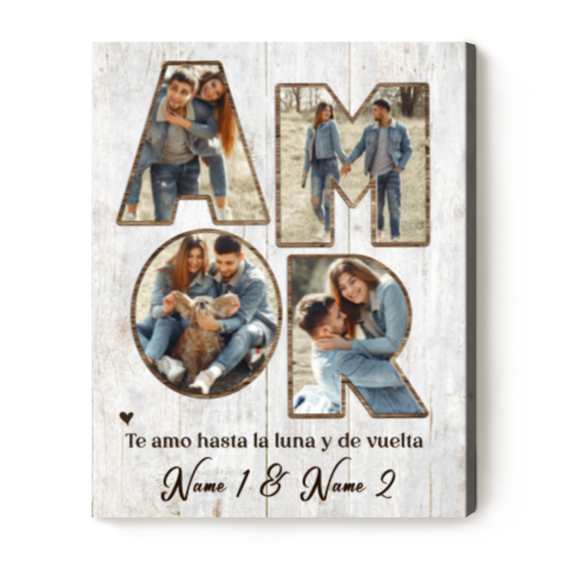 AMOR Photo Collage Canvas, Personalized Gift For Boyfriend, Husband, Quadro Amor Com Fotos, Personal Valentines Gift For Him