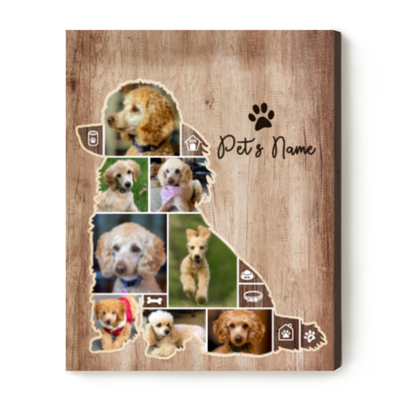 Custom Poodle Silhouette Photo Collage Canvas, Personalized Dog Picture Wall Art Decor, Gift for Poodle Lovers