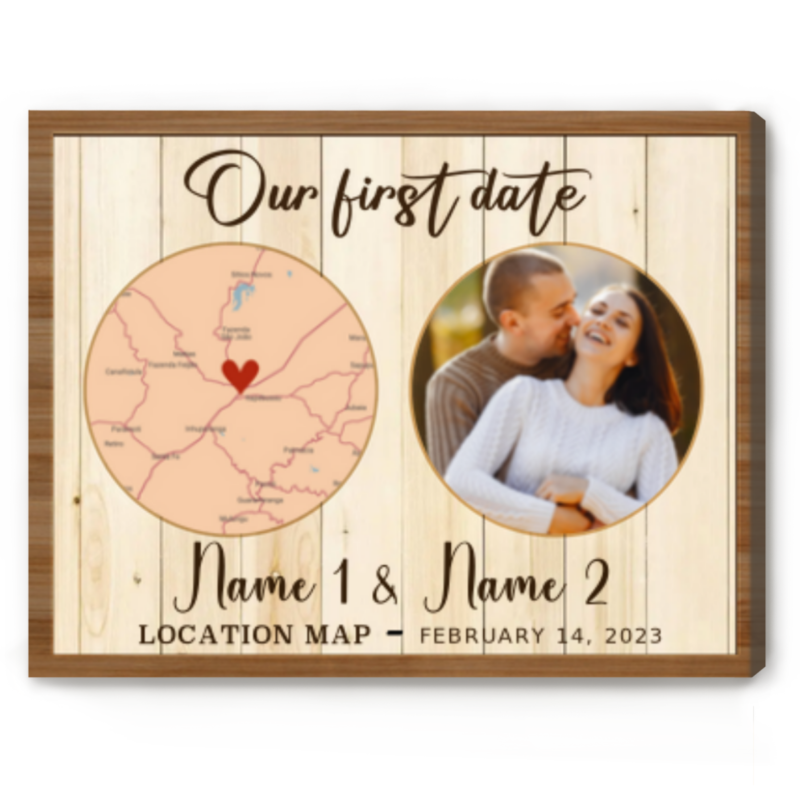 First Date Location Gift First Date Map on Canvas First Time Meet Memory 1st Anniversary Gift Ideas