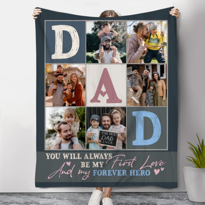 Personalized Dad Blanket, Custom Photo Blanket for Dad, Fathers Day Gift for Dad from Kids