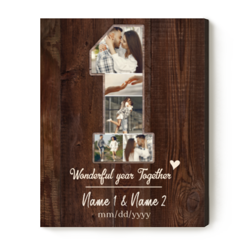Personalized 1st Anniversary Photo Collage Canvas Print, One Year Wedding Anniversary Gift for Him or Her