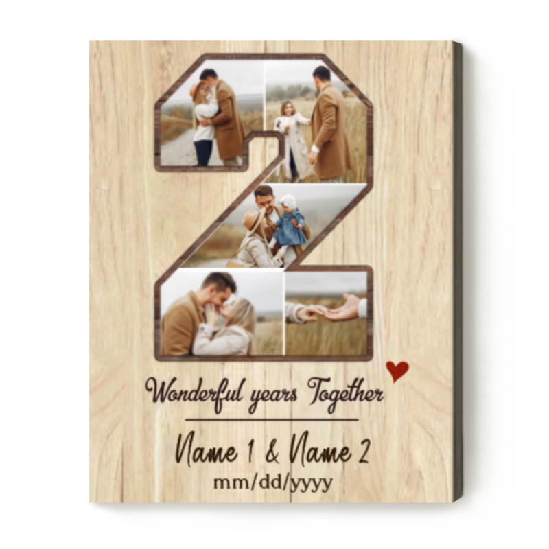 Personalized 2nd Anniversary Gifts for Husband, Second Anniversary Photo Collage for Boyfriend, 2 Year Anniversary Gift