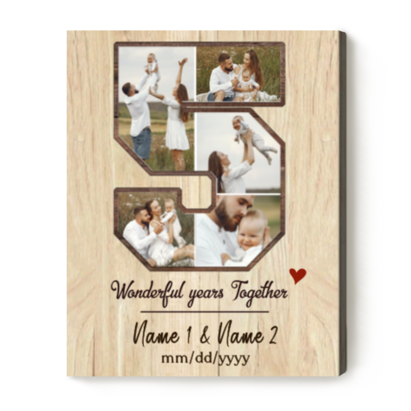 Personalized 5th Anniversary Gift, 5 Year Anniversary Photo Collage Canvas, Five Year Wedding Anniversary Gift For Him For Her, 5 Years Together Gift