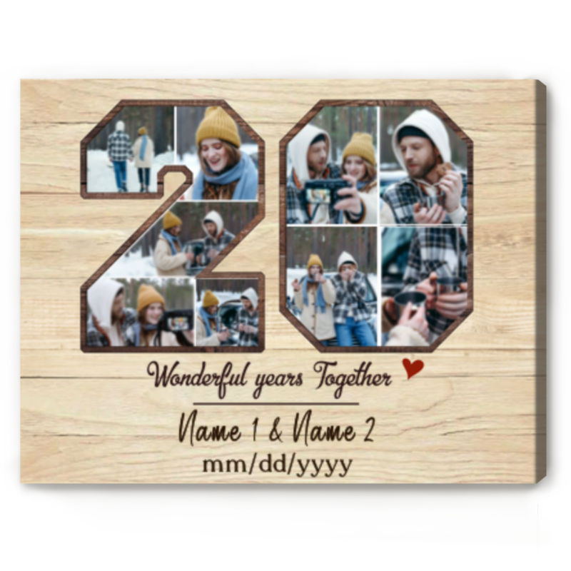 Personalized 20th Anniversary Photo Collage, 20th Anniversary Gift for Husband for Wife, 20 Years of Marriage Gift Print
