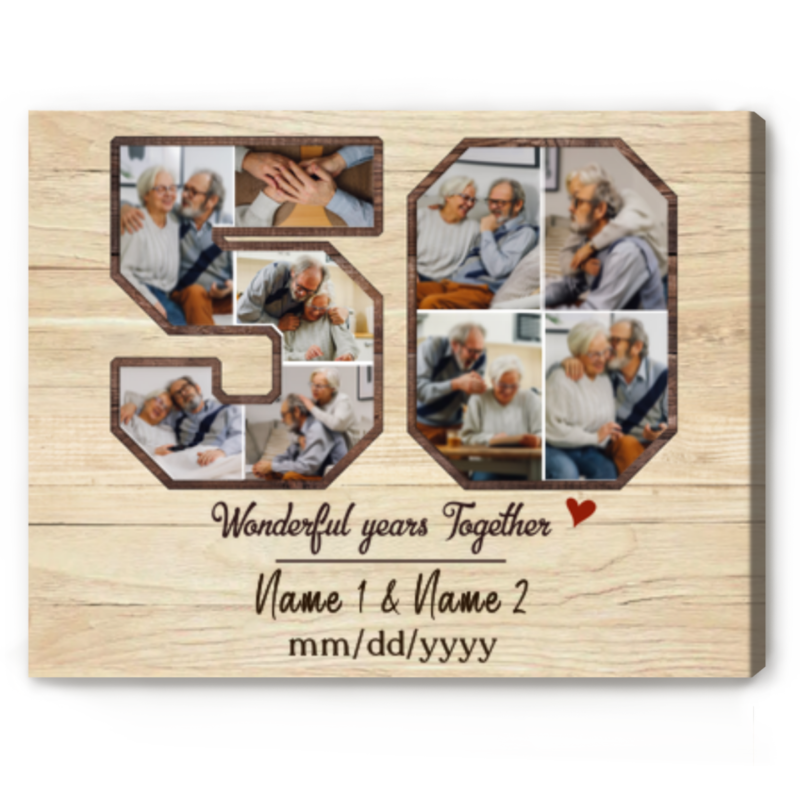Personalised 50th Anniversary Gifts For Parents For Grandparents, Golden Anniversary Gift Picture Collage, 50 Years Of Marriage Photo Print