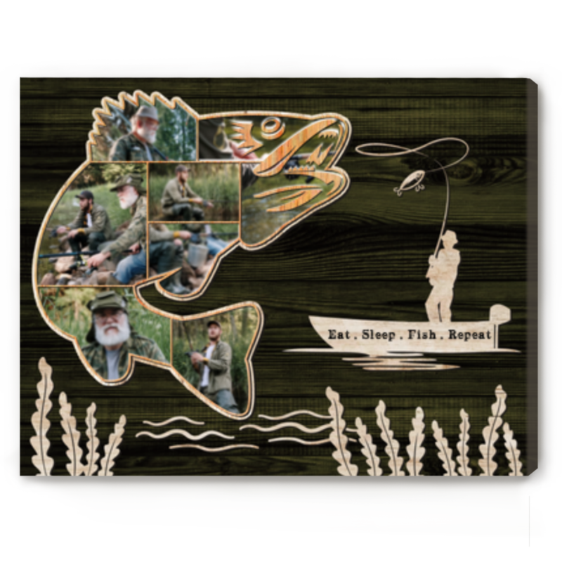 Personalized Walleye Fish Photo Collage Canvas, Fishing Gifts for Men, Walleye Fisherman Gift, Fishing Gifts for Father's Day