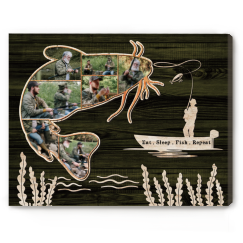 Personalized Catfish Fishing Photo Collage Canvas, Catfish Fishing Gift for Men, Fishing Gifts For Granddad
