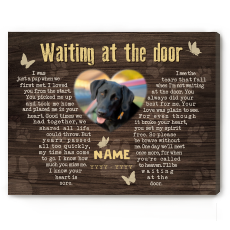 Loss Of Pet Gifts, Personalized Dog Passing Gifts, Waiting At The Door Dog Poem Canvas