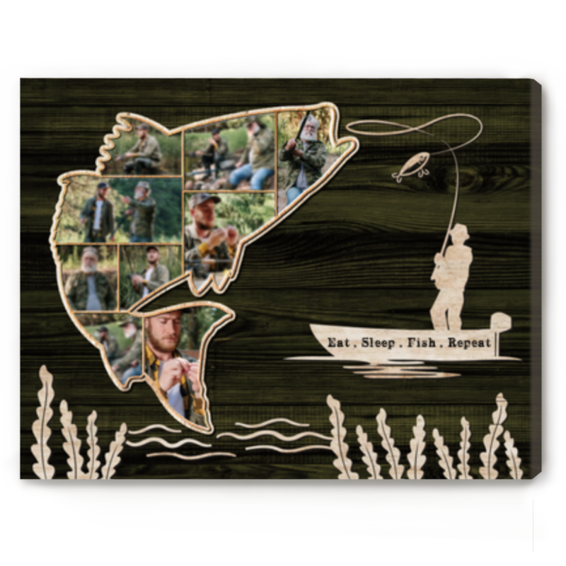 Personalized Redfish Photo Collage Canvas, Fishing Gift for Him for Dad, Redfish Fishing Gifts