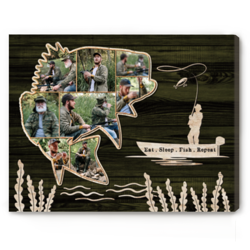 Personalized Crappie Fishing Photo Collage Canvas, Photo Gift For Fisherman, Fishing Decor