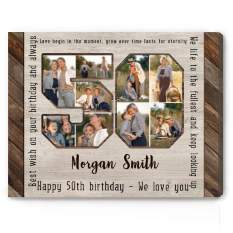 Personalized 50th Birthday Photo Collage Canvas, Meaning 50 Years Birthday Gifts, 50 Year Old Gift