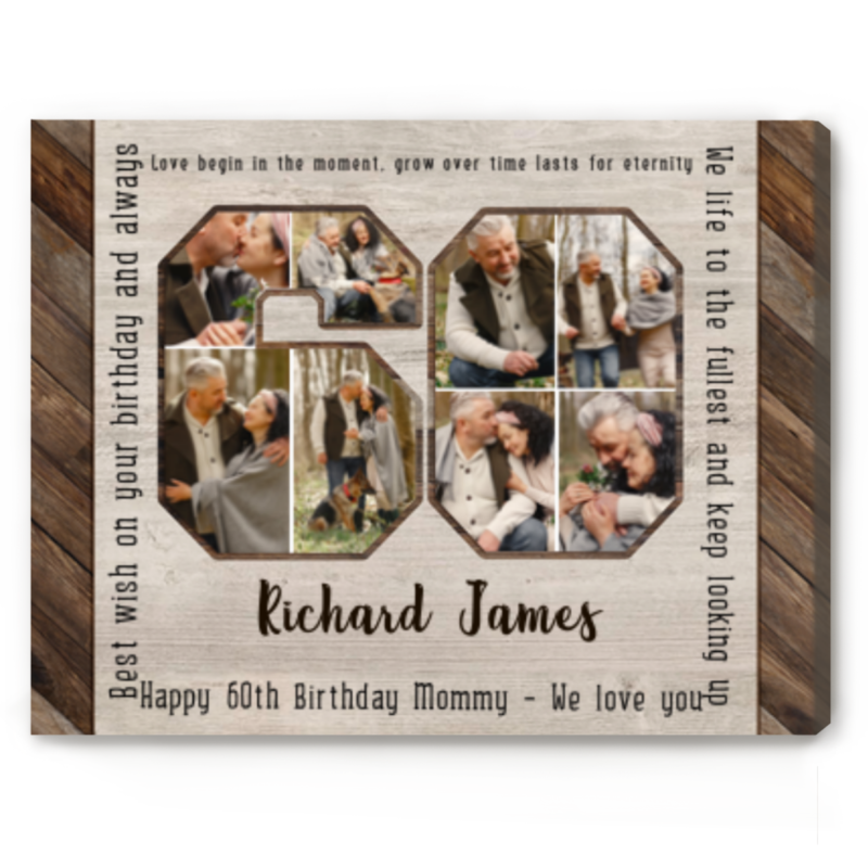 Personalized Photo 60th Birthday Canvas, Mens 60th Birthday Gifts, Gifts For 60th Birthday Woman