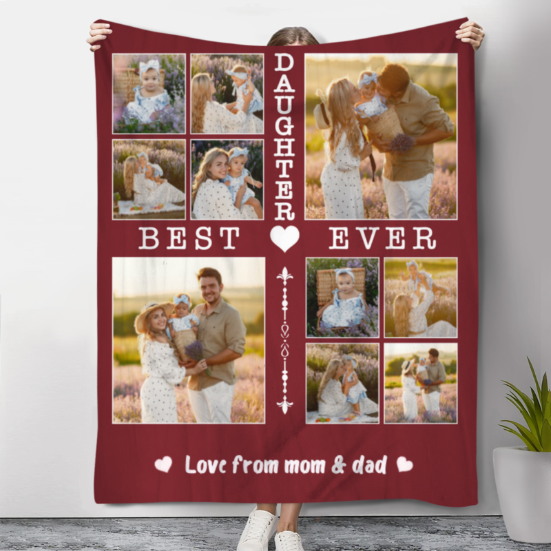 Best Daughter Ever Custom Photo Fleece Blanket, Personalized Birthday & Graduation Gift for Daughter from Mom and Dad, Daughter Blanket