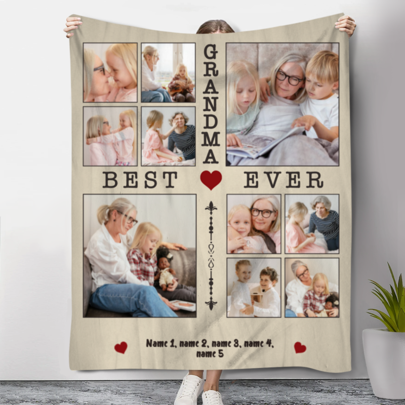 Best Grandma Ever Personalized Blanket, Grandma Photo Gifts With Grandkids Names, Gift For Grandma On Christmas