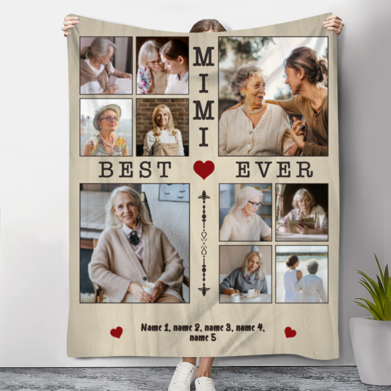 Best Mimi Ever Photo Blanket, Personalized Gift For Mimi With Names, Mimi Christmas Gift, Mimi Grandma Gift, Mimi Blanket From Grandkids