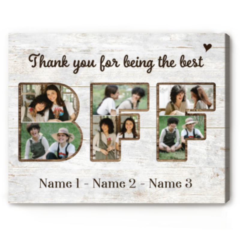 Bff Picture Collage Canvas, Best Friend Gift Personalized, Bestie Birthday Gift, Gift For Bff