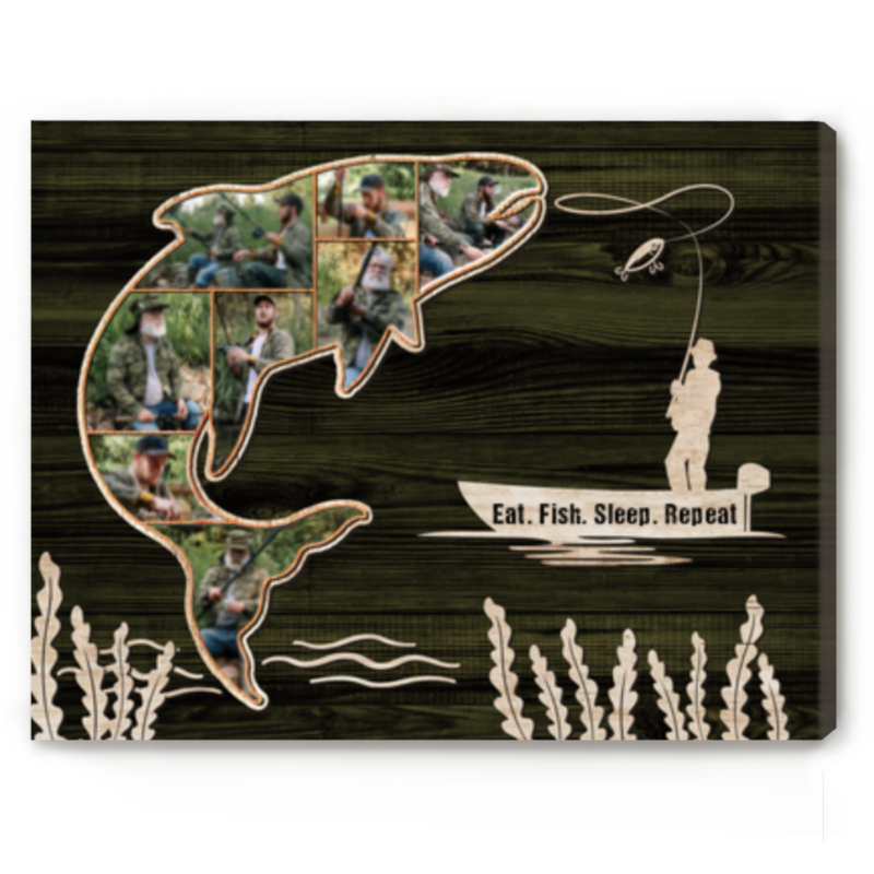 Personalized Fishing Dad Gift, Salmon Fishing Photo Canvas, Fishing Father's Day Gift, Fishing Gifts For Men