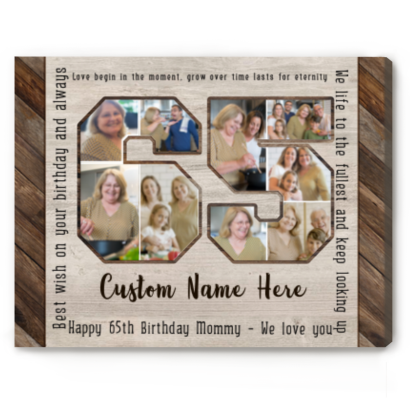 Personalized 65th Birthday Photo Collage Canvas, Gifts For 65th Birthday, 65th Birthday Gift for Men Women