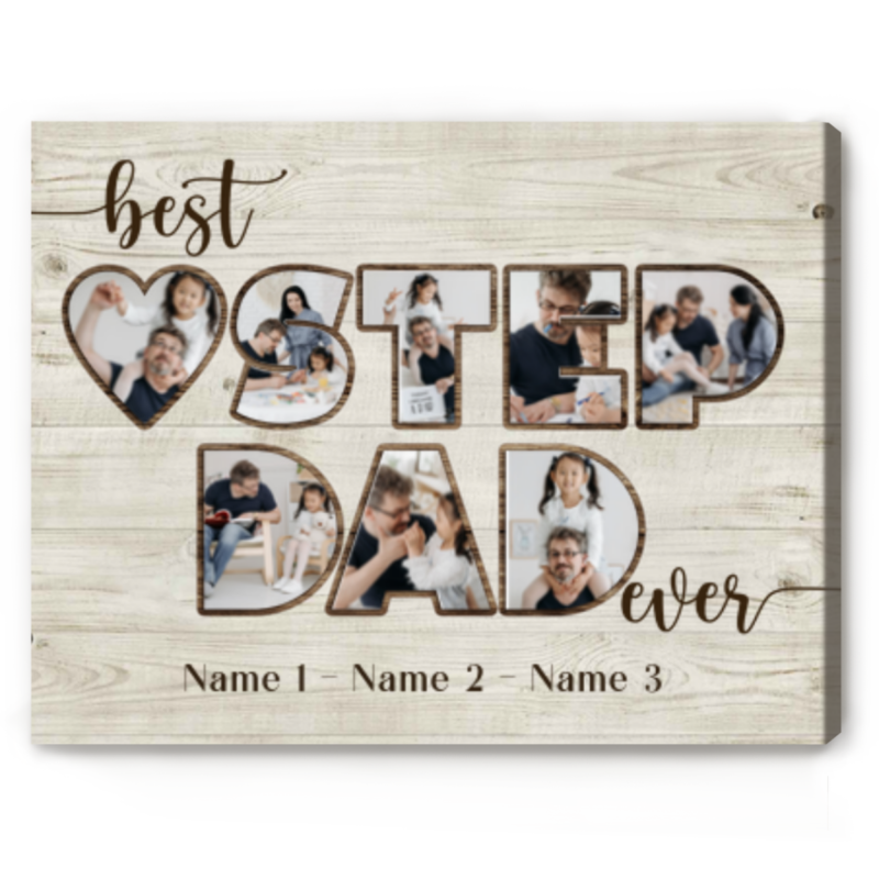 Best Step Dad Ever Photo Collage Canvas, Step Dad Fathers Day Gifts, Personalized Stepdad Gifts