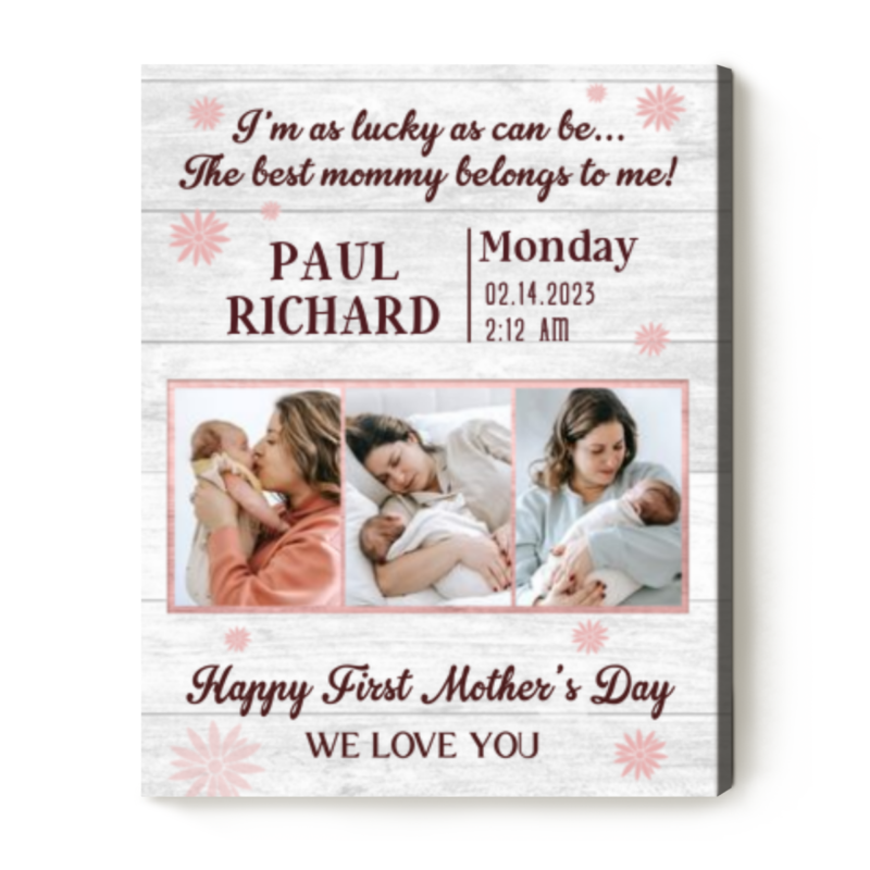 First Time Mothers Day Gifts Canvas, Personalized Gift For New Mom From Husband, Happy First Mother's Day Photo Print