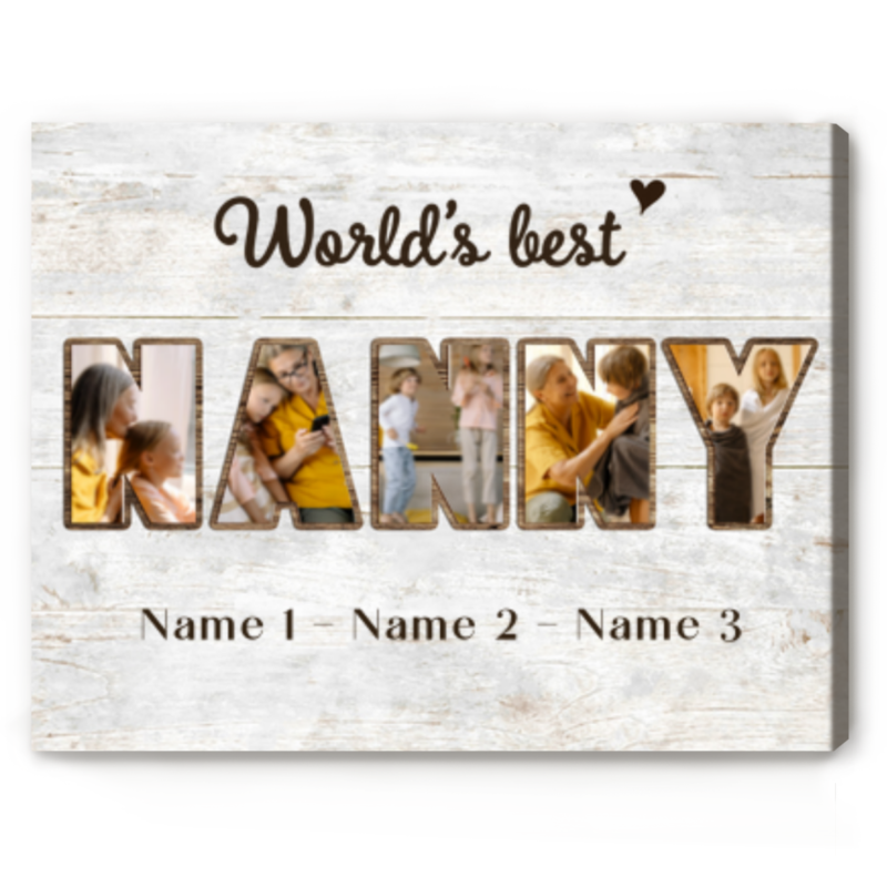 Nanny Photo Collage Gifts, Personalized Nanny Christmas Gift, World’s Best Nanny Canvas, Birthday Gift For Nanny