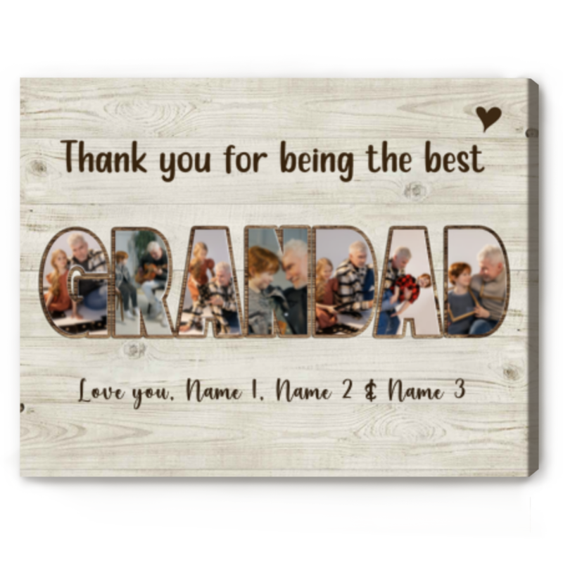 Personalized Grandad Photo Collage Canvas Print, Christmas Gift For Grandpa from Grandkids, Custom Grandfather Canvas Art