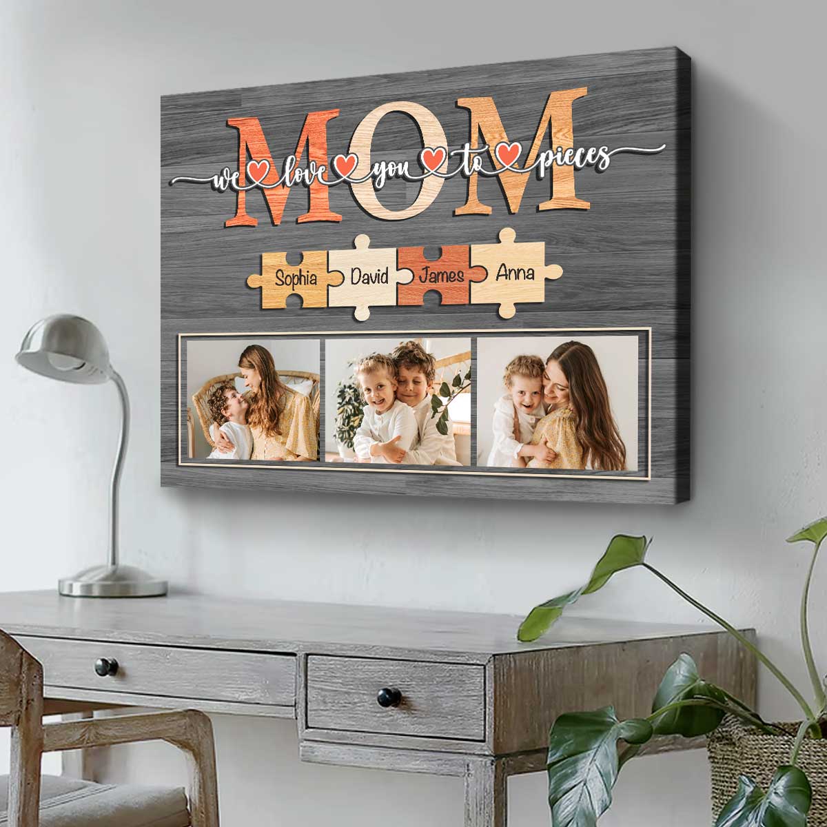 Mom We Love You To Pieces Canvas, Christmas Gift For Mom With