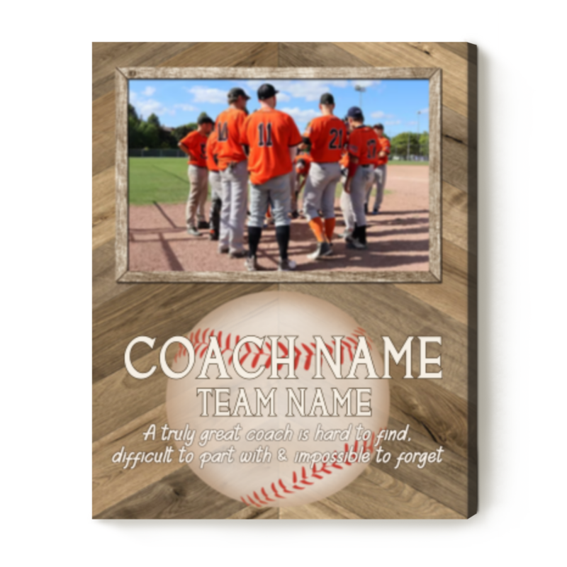 Personalized Baseball Coach Photo Canvas, Custom Coach Thank You Gift From Team, End of Season Baseball Appreciation Wall Art