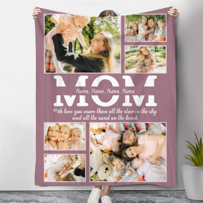 Personalized Photo Blanket For Mom With Kid Names, Mothers Day Blanket, Personalized Gifts For Mom Birthday