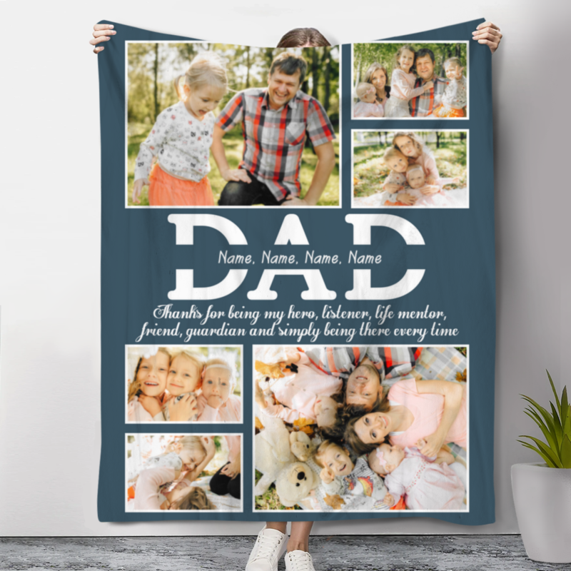 Personalized Father's Day Blanket, Dad Photo Blanket With Kids Names, Gifts for Dad From Daughter