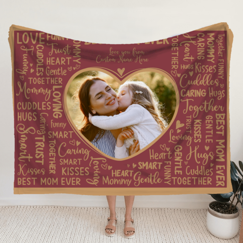 Mom Word Art Blanket Personalized Mother's Day Photo Gift From Daughter Mom Christmas Gifts