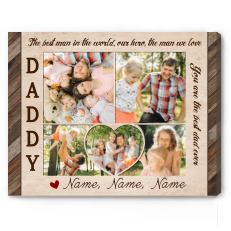 Personalized Daddy Photo Collage Canvas, Custom Father's Day Photo Gift, Birthday Gift for Father, Dad Family Photo Canvas Gift
