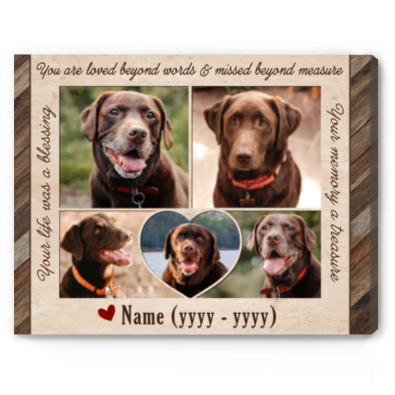 Dog Memorial With Photo Collage, Sympathy Gift For Pet, In Memory Dog Canvas, Pet Loss Gift Ideas