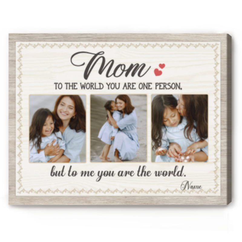 Personalized Mom Photo Canvas – Custom Mother’s Day Gift For Mother - Picture Gift from Daughter - Mom Mom To Me You Are The World Print