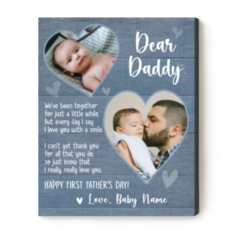 Happy First Fathers Day Personalized Canvas, Custom Picture Gift for New Dad, 1st Father’s Day Gift from Baby, First Time Dad Gifts