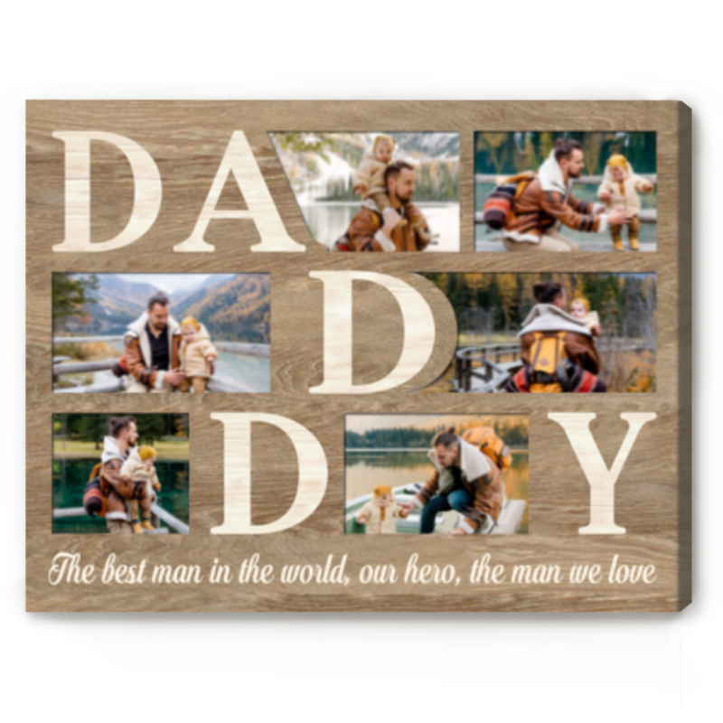 Daddy Custom Photo Collage Canvas, Personalized Father's Day Gift From Son, Daddy Gifts From Kids