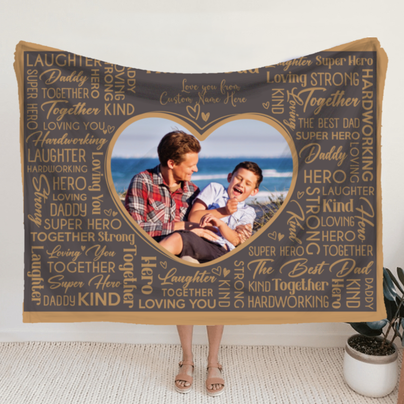 personalized dad word art blanket with picture fathers day gifts from kids birthday presents for dad the best dad