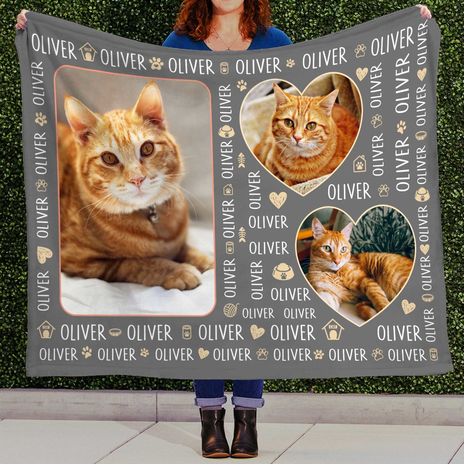 Cat Blanket Personalized, Custom Cat Photo Blanket With Names, Gifts