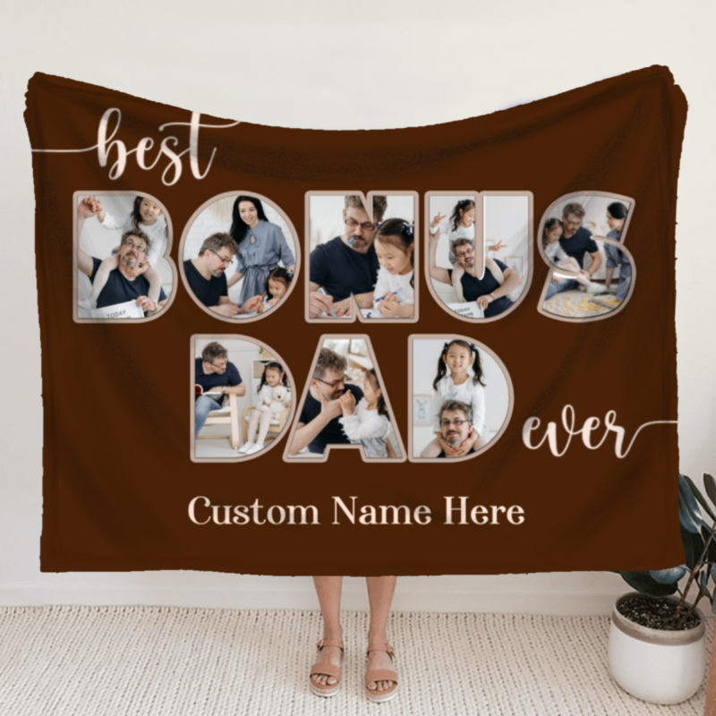Best Bonus Dad Ever Photo Blanket, Bonus Dad Fathers Day Gifts, Step Dad Personalized Gifts
