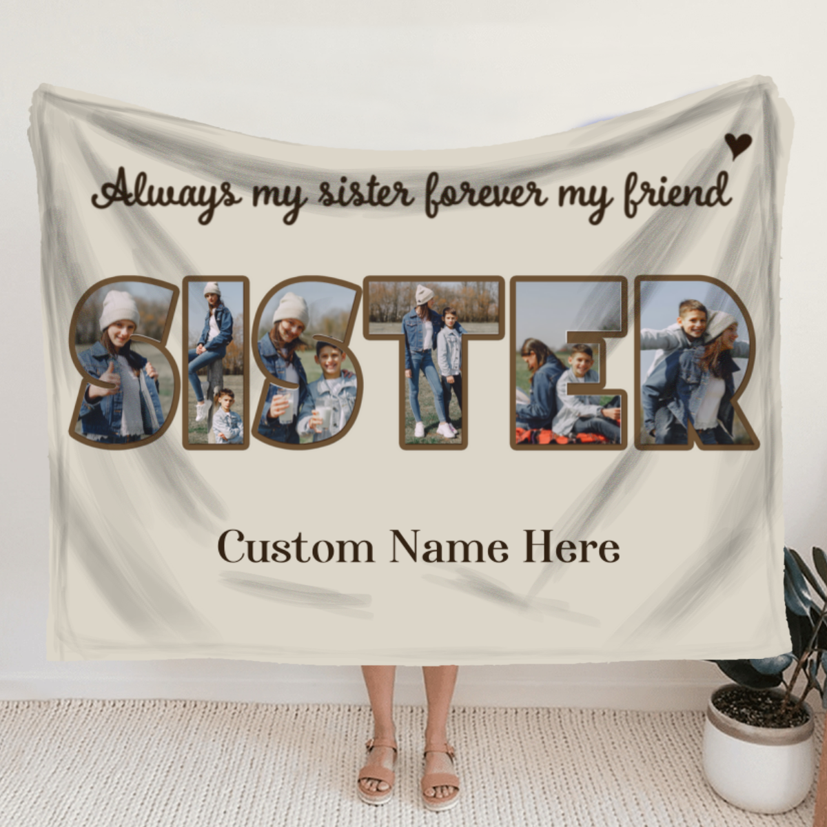 Sister Picture Blanket, Personalized Gift For Sister On Mothers Day, Always My Sister Forever My