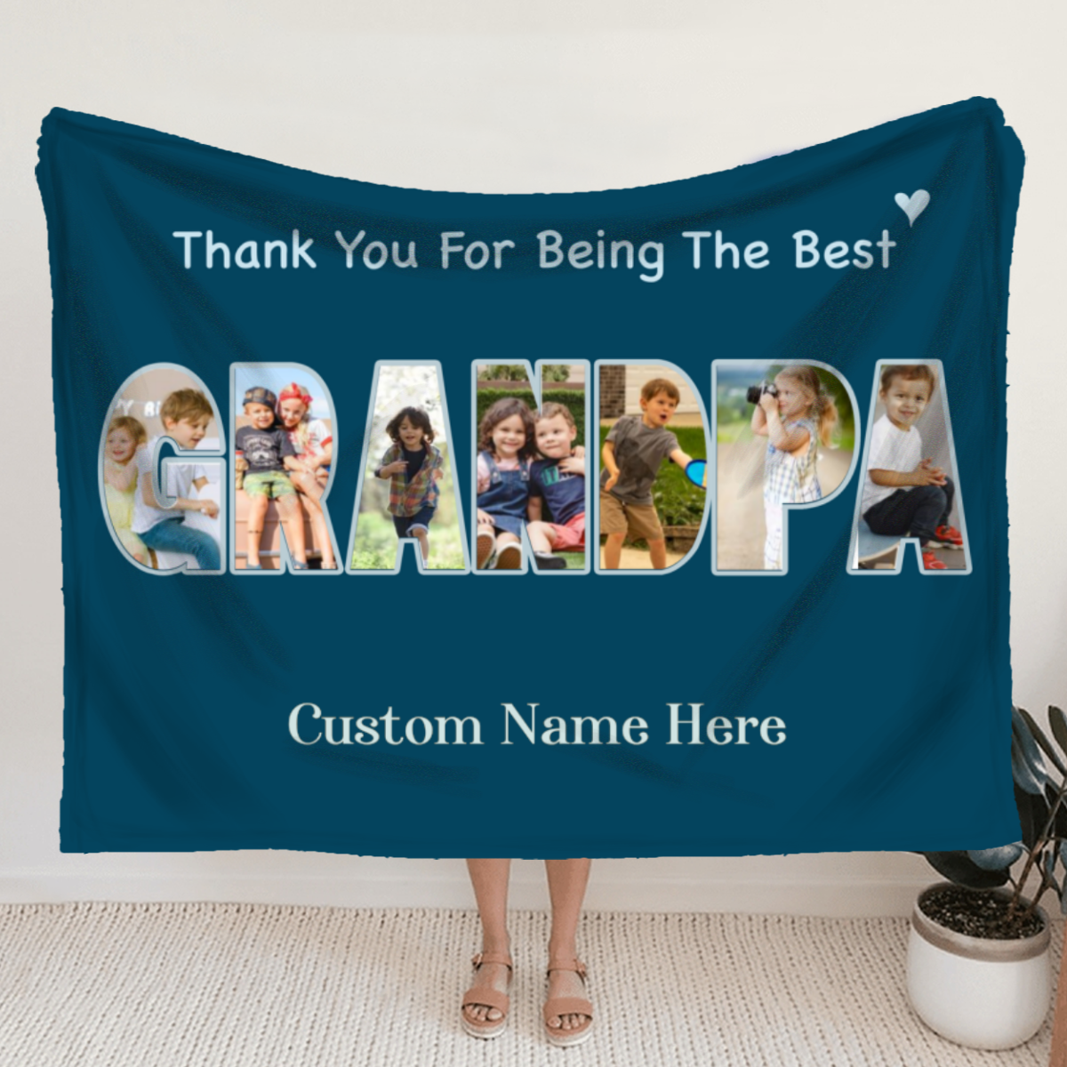 Personalized Photo Blanket For Grandpa, Grandpa Fathers Day Gift From