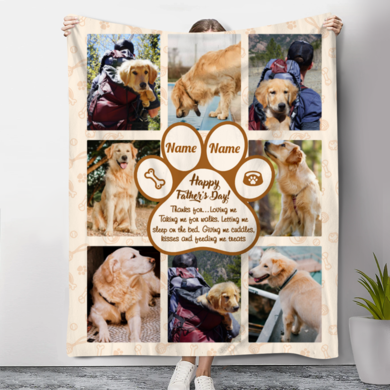 Dog Dad Blanket with Photo, Father's Day Gifts From Dog To Dad, Happy Fathers Day to Dog Dad Gift